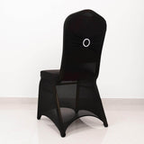 Black Spandex Banquet Chair Cover with Silver Rhinestone Buckled Sash Band, Stretched Fitted Slip On