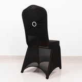 Black Spandex Banquet Chair Cover with Silver Rhinestone Buckled Sash Band, Stretched Fitted Slip On