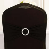 Black Spandex Banquet Chair Cover with Silver Rhinestone Buckled Sash Band, Stretched Fitted Slip On