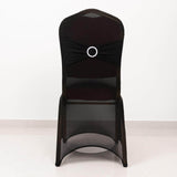 Black Spandex Banquet Chair Cover with Silver Rhinestone Buckled Sash Band, Stretched Fitted Slip On