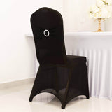 Black Spandex Banquet Chair Cover with Silver Rhinestone Buckled Sash Band, Stretched Fitted Slip On