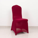 Burgundy Spandex Banquet Chair Cover with Silver Rhinestone Buckled Sash Band, Stretched Fitted Slip