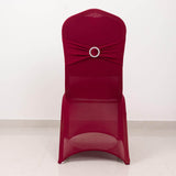 Burgundy Spandex Banquet Chair Cover with Silver Rhinestone Buckled Sash Band, Stretched Fitted Slip