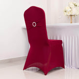 Burgundy Spandex Banquet Chair Cover with Silver Rhinestone Buckled Sash Band, Stretched Fitted Slip