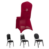 Burgundy Spandex Banquet Chair Cover with Silver Rhinestone Buckled Sash Band, Stretched Fitted Slip