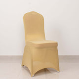 Champagne Spandex Banquet Chair Cover with Silver Rhinestone Buckled Sash Band, Stretched Fitted