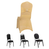 Champagne Spandex Banquet Chair Cover with Silver Rhinestone Buckled Sash Band, Stretched Fitted