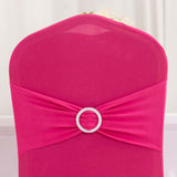 Fuchsia Spandex Banquet Chair Cover with Silver Rhinestone Buckled Sash Band, Stretched Fitted Slip