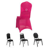 Fuchsia Spandex Banquet Chair Cover with Silver Rhinestone Buckled Sash Band, Stretched Fitted Slip