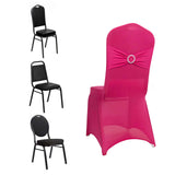 Fuchsia Spandex Banquet Chair Cover with Silver Rhinestone Buckled Sash Band, Stretched Fitted Slip