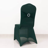 Hunter Emerald Green Spandex Banquet Chair Cover with Silver Rhinestone Buckled Sash Band, Stretched