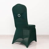 Hunter Emerald Green Spandex Banquet Chair Cover with Silver Rhinestone Buckled Sash Band, Stretched