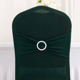 Hunter Emerald Green Spandex Banquet Chair Cover with Silver Rhinestone Buckled Sash Band, Stretched