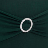 Hunter Emerald Green Spandex Banquet Chair Cover with Silver Rhinestone Buckled Sash Band, Stretched