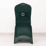 Hunter Emerald Green Spandex Banquet Chair Cover with Silver Rhinestone Buckled Sash Band, Stretched