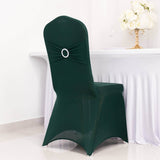 Hunter Emerald Green Spandex Banquet Chair Cover with Silver Rhinestone Buckled Sash Band, Stretched