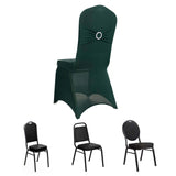 Hunter Emerald Green Spandex Banquet Chair Cover with Silver Rhinestone Buckled Sash Band, Stretched