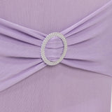 Lavender Lilac Spandex Banquet Chair Cover with Silver Rhinestone Buckled Sash Band, Stretched