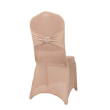 Nude Spandex Banquet Chair Cover with Silver Rhinestone Buckled Sash Band, Stretched Fitted#whtbkgd