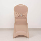 Nude Spandex Banquet Chair Cover with Silver Rhinestone Buckled Sash Band, Stretched Fitted Slip On