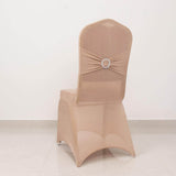 Nude Spandex Banquet Chair Cover with Silver Rhinestone Buckled Sash Band, Stretched Fitted Slip On