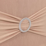 Nude Spandex Banquet Chair Cover with Silver Rhinestone Buckled Sash Band, Stretched Fitted Slip On