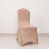 Nude Spandex Banquet Chair Cover with Silver Rhinestone Buckled Sash Band, Stretched Fitted Slip On