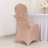 Nude Spandex Banquet Chair Cover with Silver Rhinestone Buckled Sash Band, Stretched Fitted Slip On