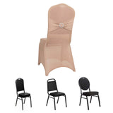 Nude Spandex Banquet Chair Cover with Silver Rhinestone Buckled Sash Band, Stretched Fitted Slip On