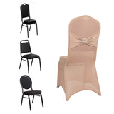 Nude Spandex Banquet Chair Cover with Silver Rhinestone Buckled Sash Band, Stretched Fitted Slip On