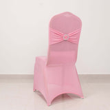 Pink Spandex Banquet Chair Cover with Silver Rhinestone Buckled Sash Band, Stretched Fitted Slip On