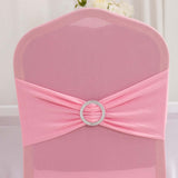 Pink Spandex Banquet Chair Cover with Silver Rhinestone Buckled Sash Band, Stretched Fitted Slip On