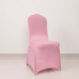 Pink Spandex Banquet Chair Cover with Silver Rhinestone Buckled Sash Band, Stretched Fitted Slip On