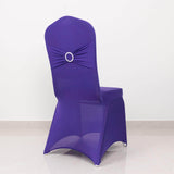 Purple Spandex Banquet Chair Cover with Silver Rhinestone Buckled Sash Band, Stretched Fitted Slip