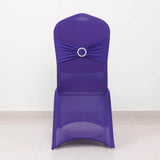 Purple Spandex Banquet Chair Cover with Silver Rhinestone Buckled Sash Band, Stretched Fitted Slip