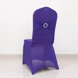 Purple Spandex Banquet Chair Cover with Silver Rhinestone Buckled Sash Band, Stretched Fitted Slip