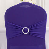 Purple Spandex Banquet Chair Cover with Silver Rhinestone Buckled Sash Band, Stretched Fitted Slip