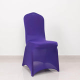 Purple Spandex Banquet Chair Cover with Silver Rhinestone Buckled Sash Band, Stretched Fitted Slip