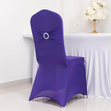 Purple Spandex Banquet Chair Cover with Silver Rhinestone Buckled Sash Band, Stretched Fitted Slip