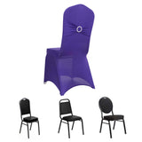 Purple Spandex Banquet Chair Cover with Silver Rhinestone Buckled Sash Band, Stretched Fitted Slip