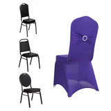 Purple Spandex Banquet Chair Cover with Silver Rhinestone Buckled Sash Band, Stretched Fitted Slip