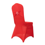 Red Spandex Banquet Chair Cover with Silver Rhinestone Buckled Sash Band, Stretched Fitted#whtbkgd