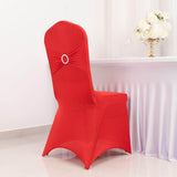 Red Spandex Banquet Chair Cover with Silver Rhinestone Buckled Sash Band, Stretched Fitted Slip On