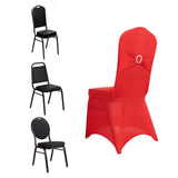 Red Spandex Banquet Chair Cover with Silver Rhinestone Buckled Sash Band, Stretched Fitted Slip On