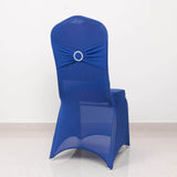 Royal Blue Spandex Banquet Chair Cover with Silver Rhinestone Buckled Sash Band, Stretched Fitted