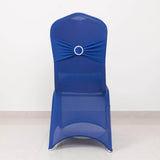 Royal Blue Spandex Banquet Chair Cover with Silver Rhinestone Buckled Sash Band, Stretched Fitted