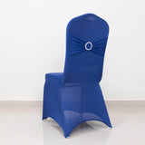 Royal Blue Spandex Banquet Chair Cover with Silver Rhinestone Buckled Sash Band, Stretched Fitted