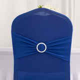 Royal Blue Spandex Banquet Chair Cover with Silver Rhinestone Buckled Sash Band, Stretched Fitted