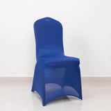 Royal Blue Spandex Banquet Chair Cover with Silver Rhinestone Buckled Sash Band, Stretched Fitted