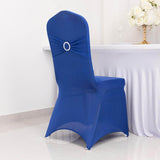 Royal Blue Spandex Banquet Chair Cover with Silver Rhinestone Buckled Sash Band, Stretched Fitted